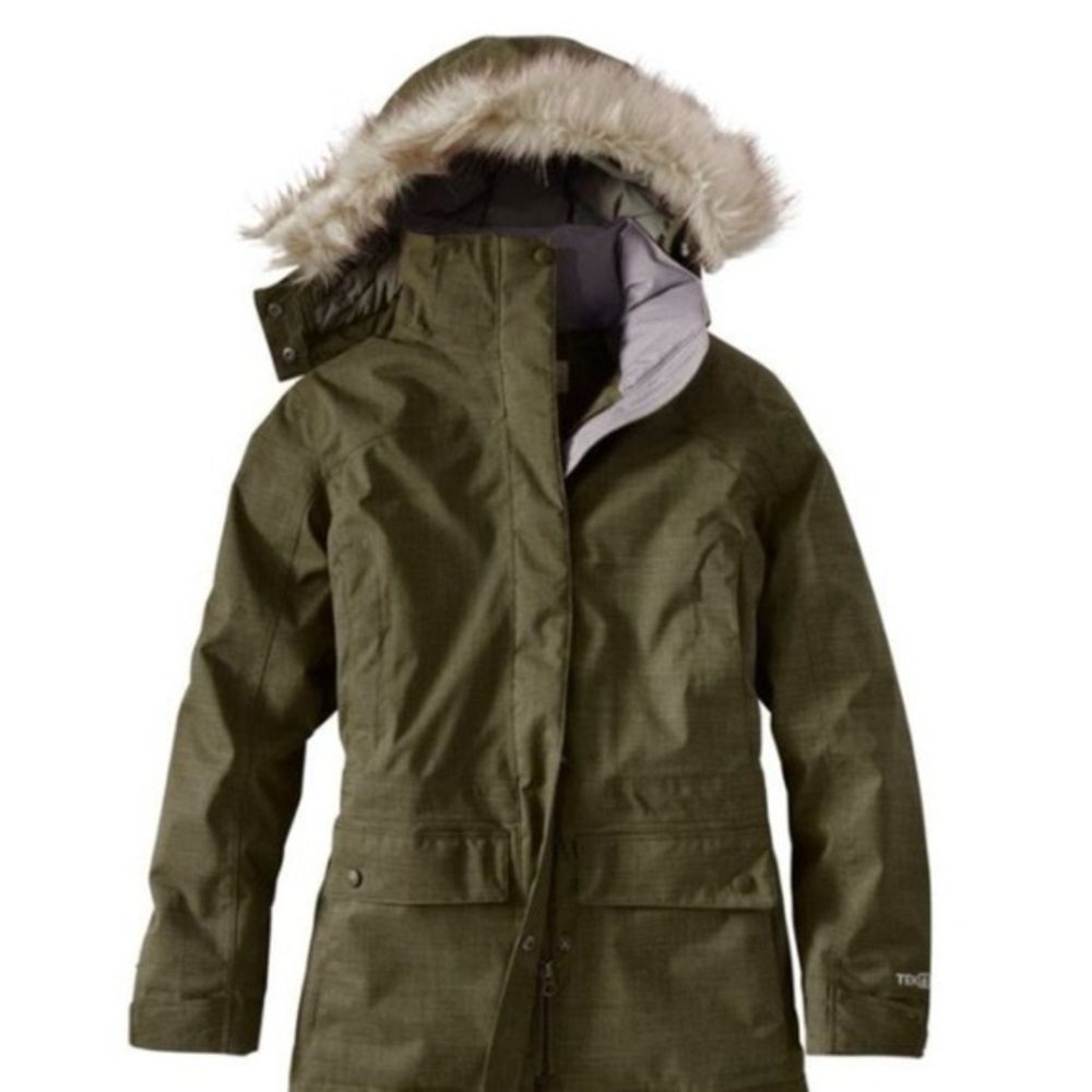 Olive Green Hooded Parka with Faux Fur Trim